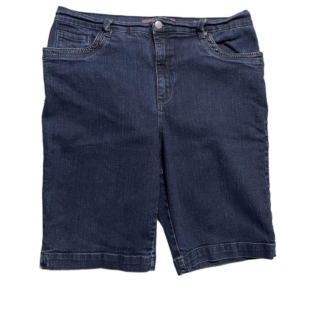 Gloria Vanderbilt Shorts Women 14 Amanda Bermuda Denim Jean Jorts Dark Wash